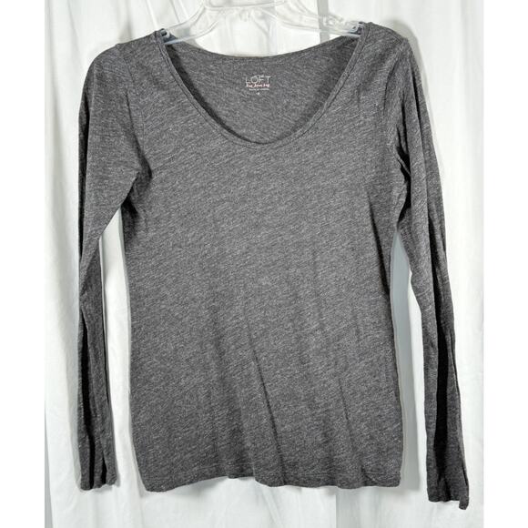Ann Taylor Loft Cotton Scoop Neck Long Sleeves T-Shirt Heather Gray XS 86-27 - Picture 9 of 12